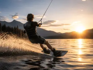 Bill Ilkov wakeboarding on open water