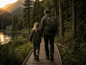 Bill Ilkov with his daughter walking in park