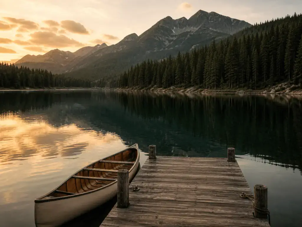 Lake view with mountains, and peace