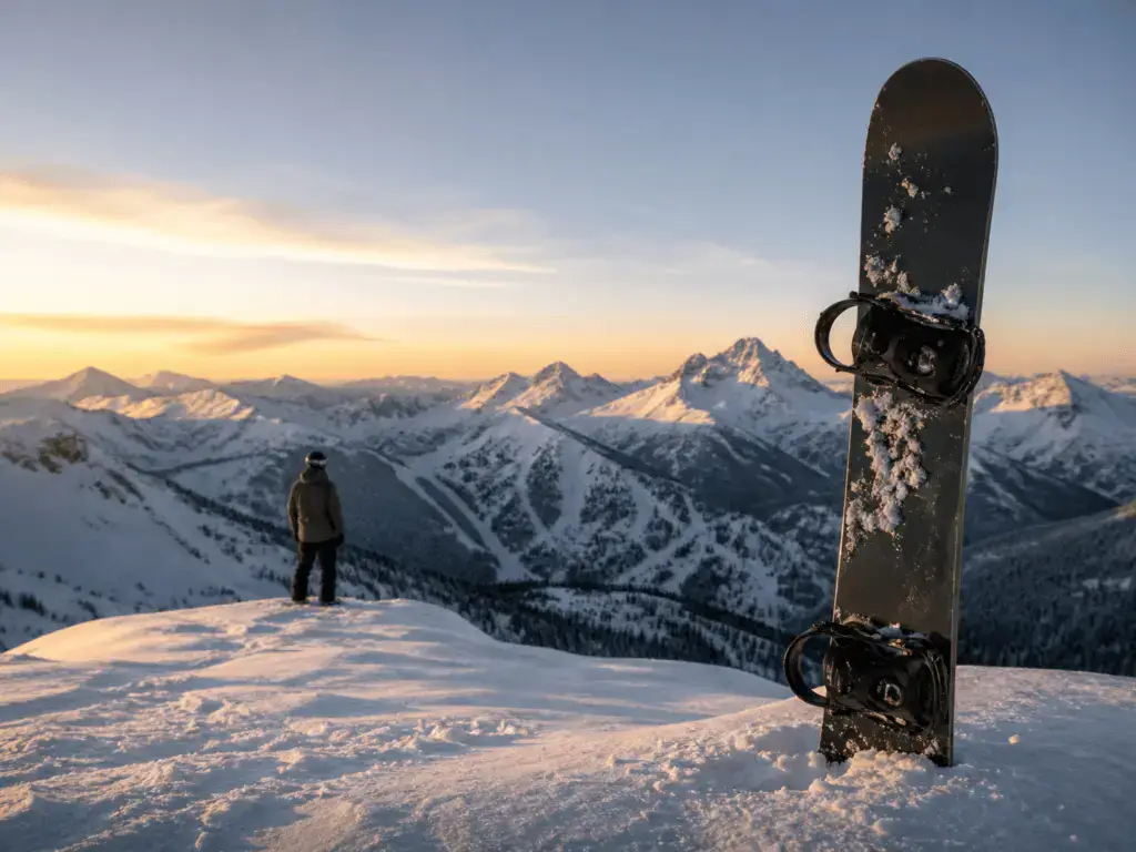 Bill Ilkov snowboarding on a winter mountain run