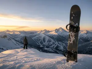Bill Ilkov snowboarding on a winter mountain run